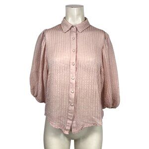 IDEM DITTO -WOMEN'S MEDIUM - PINK 3/4 SLEEVE BUTTON COLLARED VISCOSE BLEND TOP